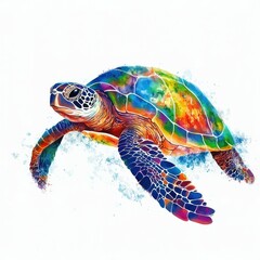 Fototapeta premium Colorful Sea Turtle Watercolor.