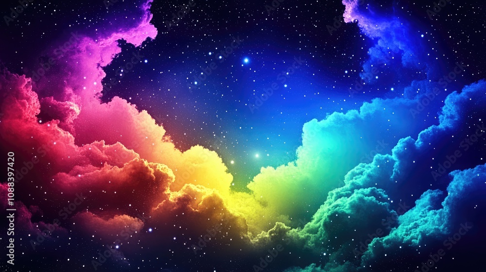 Poster richly colored clouds merge in a cosmic display, creating a whimsical atmosphere perfect for greetin