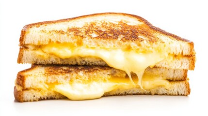 A gourmet grilled cheese sandwich oozing with melted cheddar and gooey mozzarella, Each slice of bread toasted to golden perfection