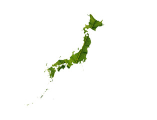 Obraz premium Japan map made of green leaves on soil background ecology concept 