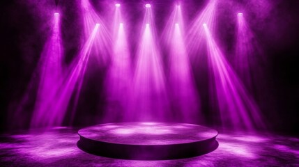 Realistic 3D Stage Lights, Smoke, and Glowing Rays on Black Background for Concert Presentation - Modern Illustration