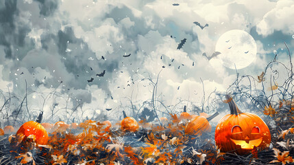 Pumpkin Patch halloween Watercolor