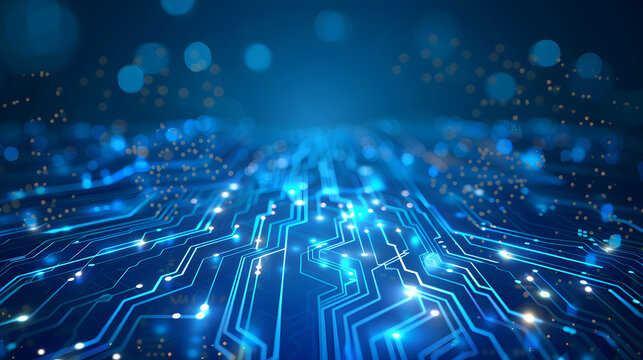 Vector Abstract futuristic circuit board and mesh line, Illustration high computer and Communication technology on blue color background. High tech digital technology,global social