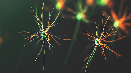 An artistic network of bright, linked nodes glowing on a dark backdrop, representing data flow, innovation, and technology’s futuristic applications