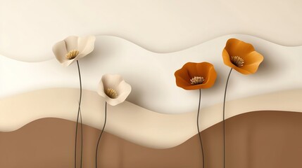 Elegant and Artistic Arrangement of Flowers with Soft Textures and Warm Tones on a Minimalist Background for Contemporary Design and Aesthetic Appeal