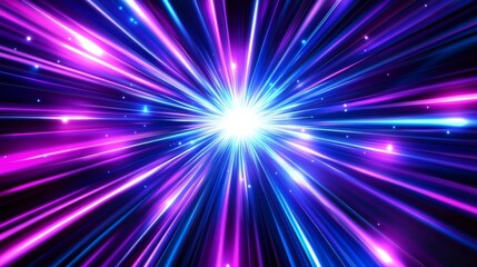 Naklejka premium Neon Cyber Galaxy: Hyperspace Velocity Tunnel Motion in Futuristic Universe - Animated Light Effect Background.