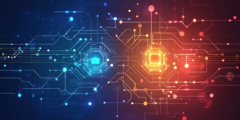 Obraz premium Digital background perfect for tech processes, neural networks, artificial intelligence, data transfer and encryption, digital archives, sound and graphic presentations, science, education