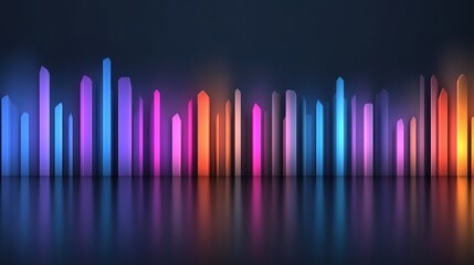 Vibrant Neon Light Bars in Various Colors Reflecting on Dark Surface Creating a Modern and Abstract Background for Creative Designs