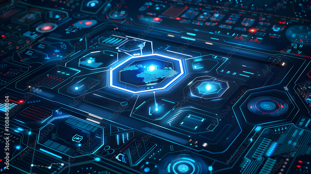 Aufkleber vector illustrations of futuristic display for horizontal layout showcase with optic hexagon network