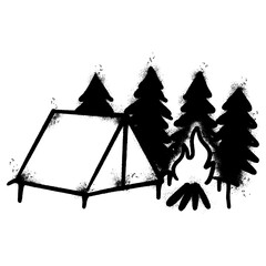 Spray Painted Graffiti Camping tent icon isolated on white background.