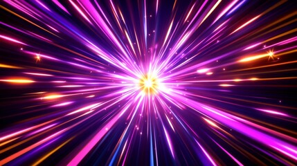 Fototapeta premium Abstract neon red and purple light motion speed effect modern illustration on black background with circular centric motion.