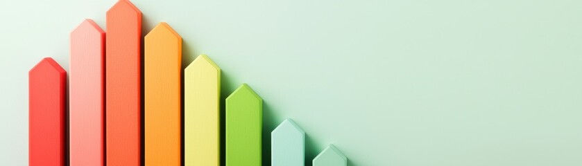Colorful wooden blocks arranged in a rising gradient on a soft green background, symbolizing growth.