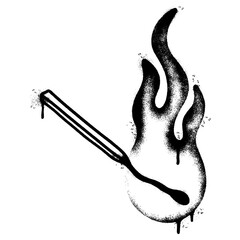 Spray Painted Graffiti Burning match isolated on white background.