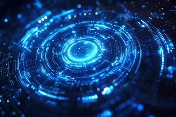 Obraz premium Blue Technology Background with Abstract Digital Circle Design and Copy Space
