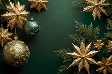 a captivating festive image that features a luxurious green Christmas background, radiating warmth and holiday joy. The background should showcase a deep, rich green hue that feels vibrant yet elegant