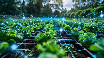 Wide format application of using a digital technologies such as digital network , IoT and AI for development within farming and agriculture , background of a digital farming