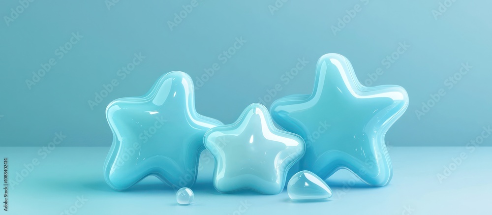Poster three-dimensional representation of an aqua soft star block made of polymer.