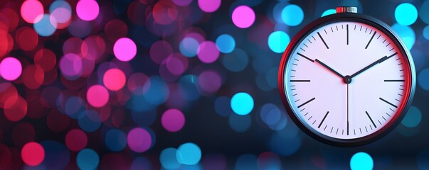 Colorful Bokeh Background with Clock Displaying Time