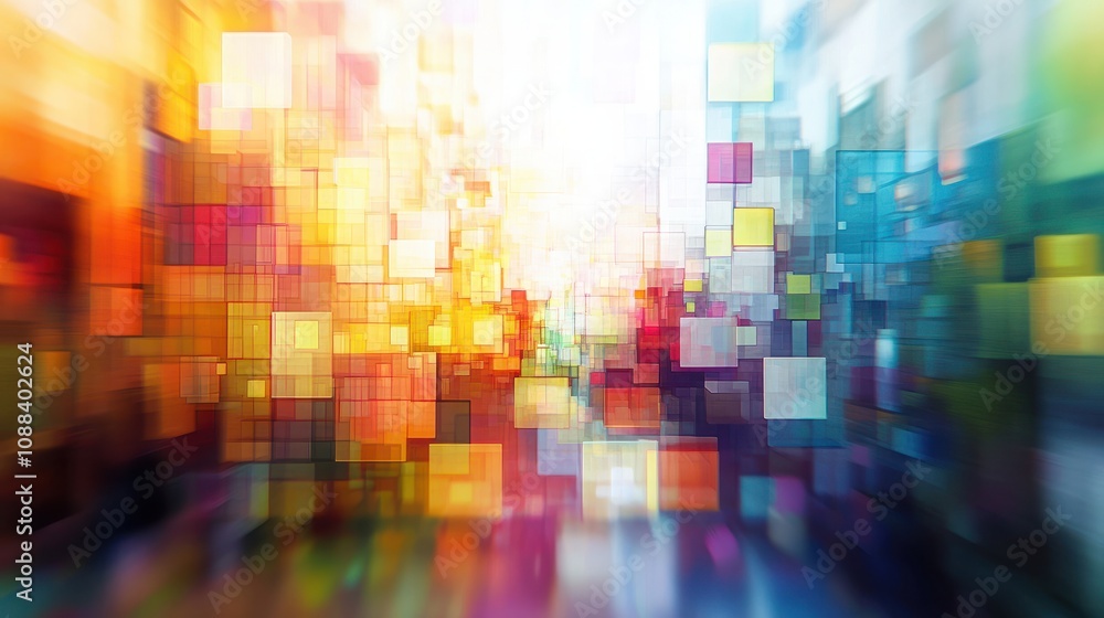 Poster abstract colorful blurry pixel blocks background. bg and technology, digital world concept. 3d rende