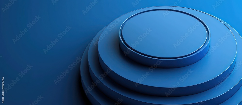 Aufkleber synthetic material crafted into an abstract blue layered button in 3d.