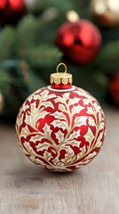 Decorative Red Christmas Ornament with Gold Design