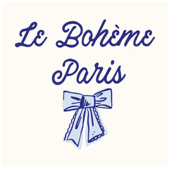 Retro Print with French Slogan”LE BOHÈME PARIS ''English meaning is “BOHEMIAN PARIS” with vintage ribbon bow