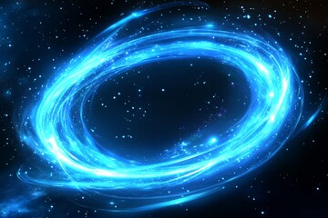 Obraz premium Blue Light Speed Motion Magic Swirl with Neon Glow Trail for Fantasy Games