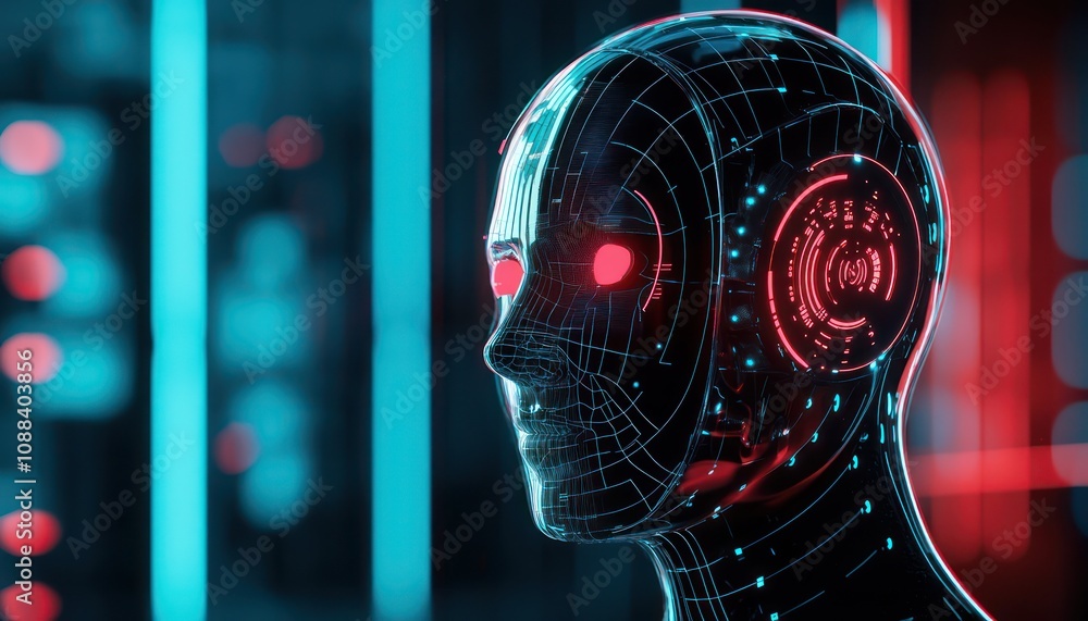 Poster 3d icon representing high-tech facial recognition for enhanced security measures.