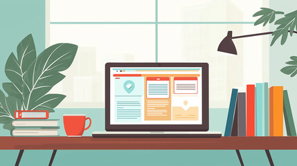 Fototapeta premium Illustration of a laptop with a colorful webpage on screen