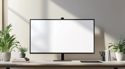 Fototapeta premium Blank monitor screen on a stand in a bright office