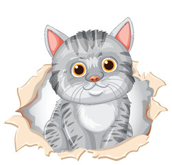 Curious Cat Peeking Through Paper