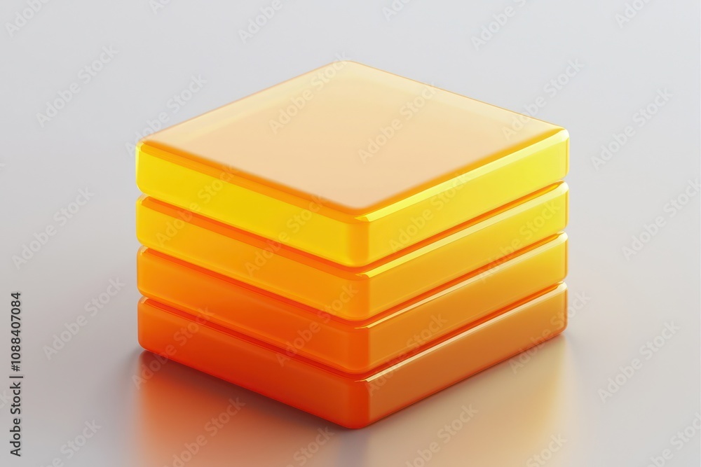 Poster polymer orange block displayed in a layered 3d format.