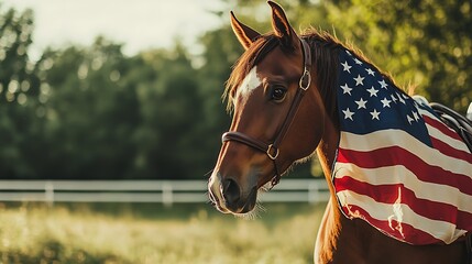 Patriotic Horse in Barn: An American Equestrian Portrait