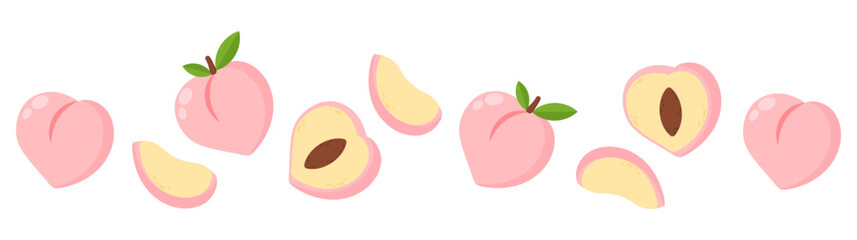Divider of peach fruits border clipart cartoon flat illustration