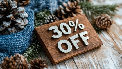 30% off wooden sign with pine cones and winter decor