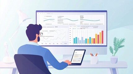 Businessman follow up progress of project work by using weekly gantt chart and graphic show the progress of team member on job status dashboard