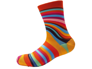 Colorful striped sock displaying vivid patterns