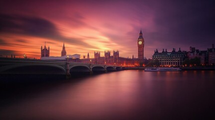 Obraz premium Cityscape of London with Big Ben and the Thames River at dusk