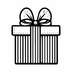 gift box with ribbon, black and white illustration