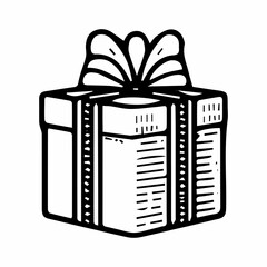 gift box with ribbon, black and white illustration