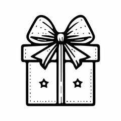 gift box with ribbon, black and white illustration