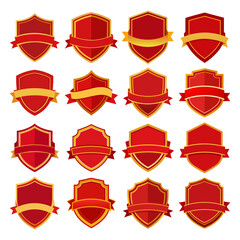 Royal red Golden Ribbon,Banner And Shield Collection Red banner with a gold border  vector illustrator on white background.