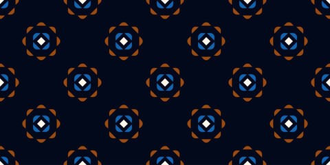 Cute small flowers pattern round shapes motif continuous background. Brown, blue, white colors palette. Modern decoration ditsy floral fabric design textile swatch easy to recolor allover print block.