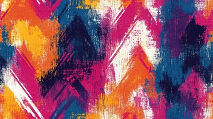 Naklejka premium Vibrant seamless geometric pattern featuring abstract designs with ethnic brush strokes and multicolor tie dye textures for stylish textiles