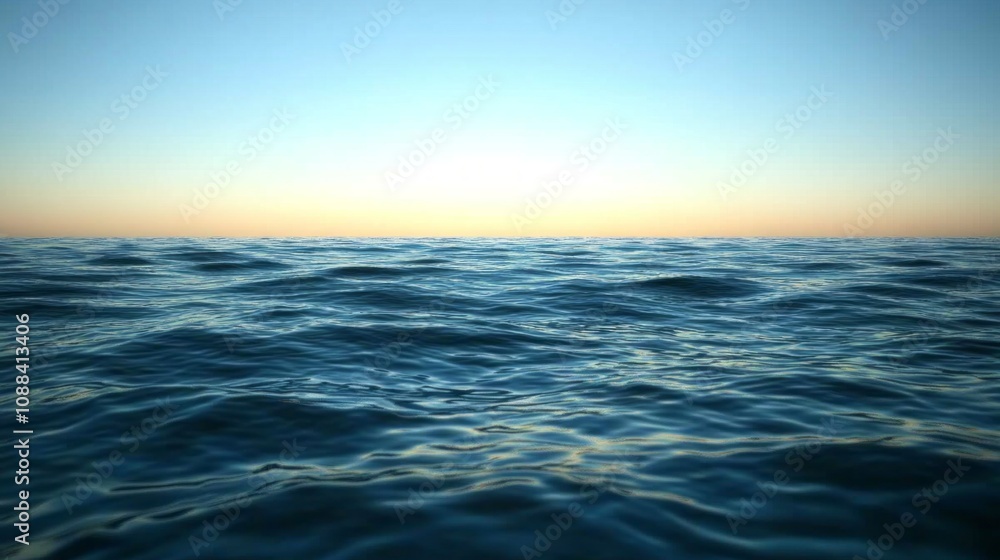 Poster the ocean is calm and peaceful, with the sun setting in the background