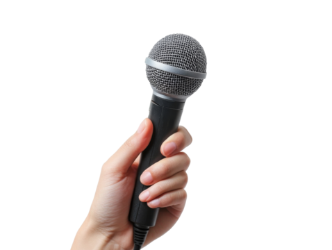 Hand holding a microphone during a performance