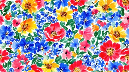 Floral seamless pattern featuring vibrant watercolor hand drawn flowers perfect for textiles and stationery design