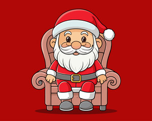 Santa Claus Sitting On Sofa isolated on red background , Christmas Celebration design , Merry Christmas.