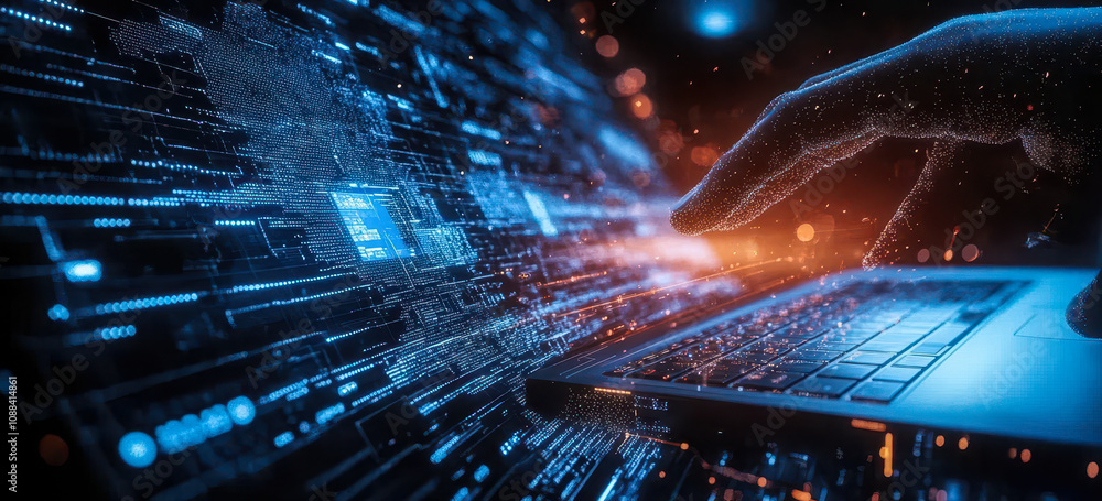 Poster futuristic digital technology and data science concept with cloud computing and iot visualization