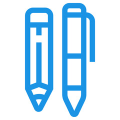 Pen and pencil icon with blue line design